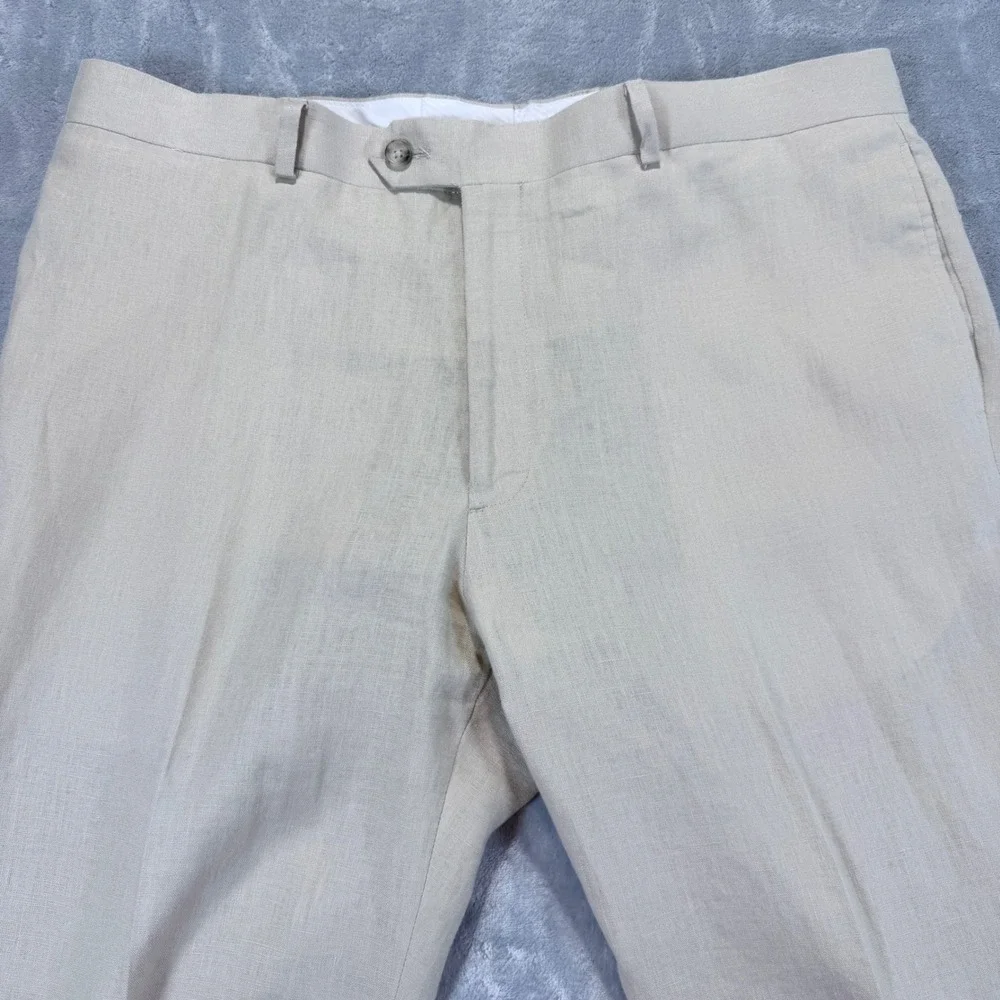 Pronto Uomo‎ Platinum Mens Beige Linen Dress Pants Size 38x30 Flat Front